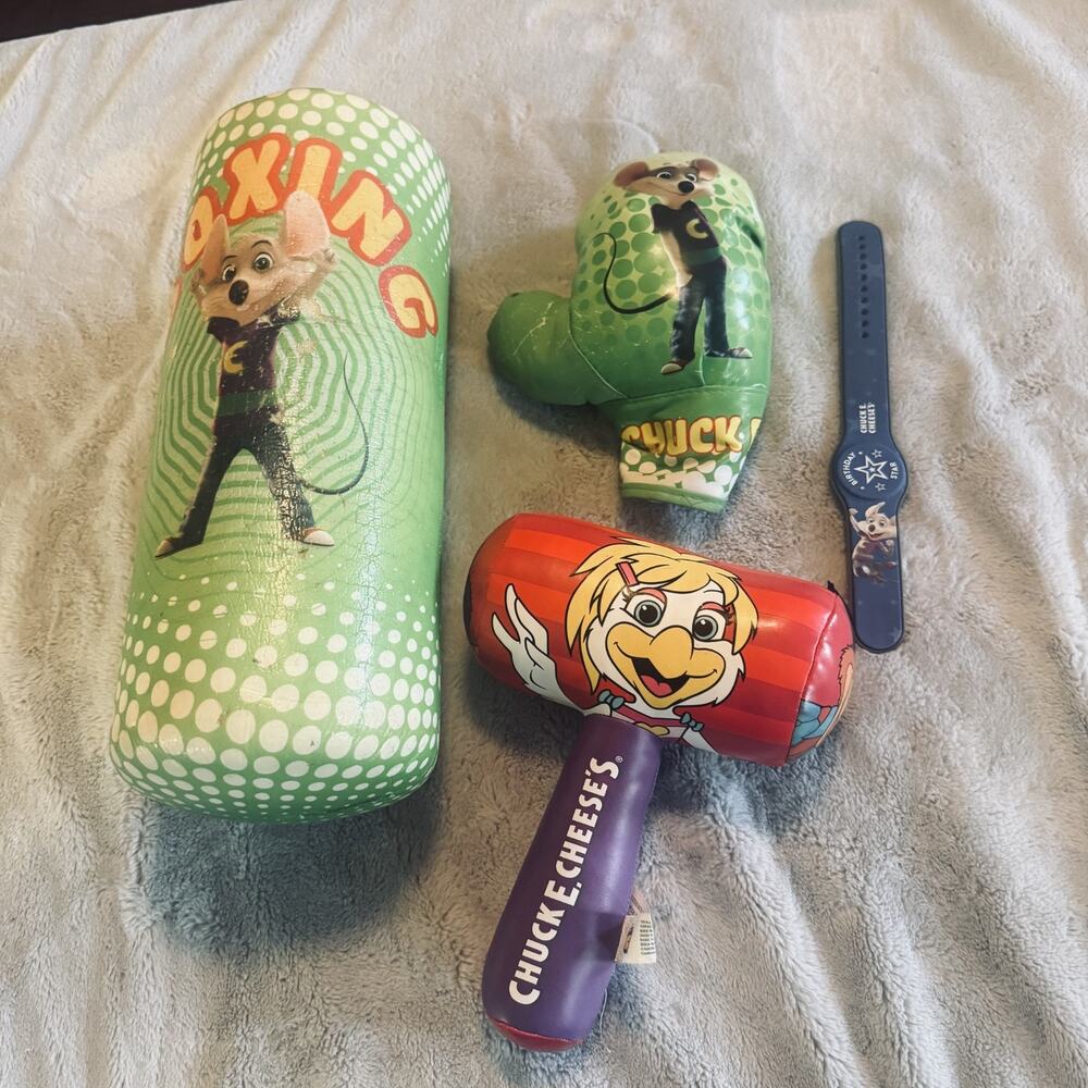 Chuck E Cheese Plush Hammer Boxing glove‎ Punching bag toy Lot Henny Penny